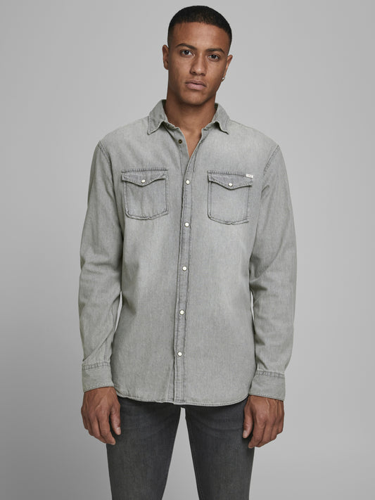 JJESHERIDAN Shirts - light grey denim