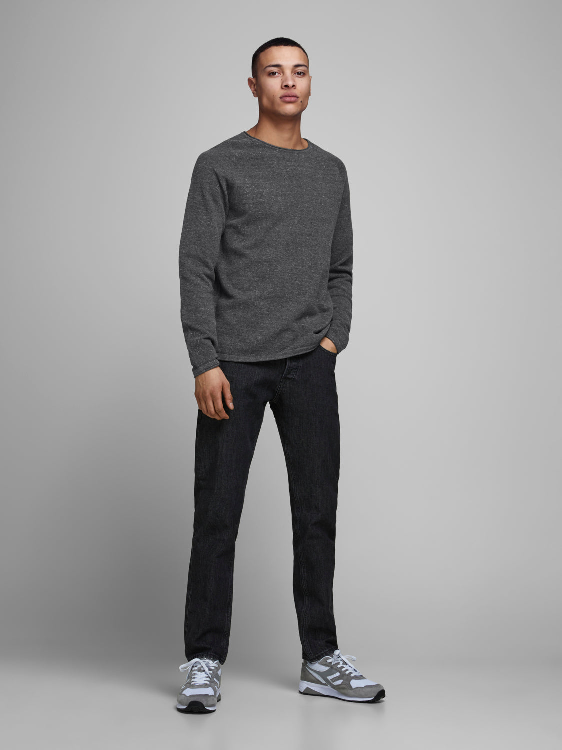 JJEHILL Pullover - dark grey melange