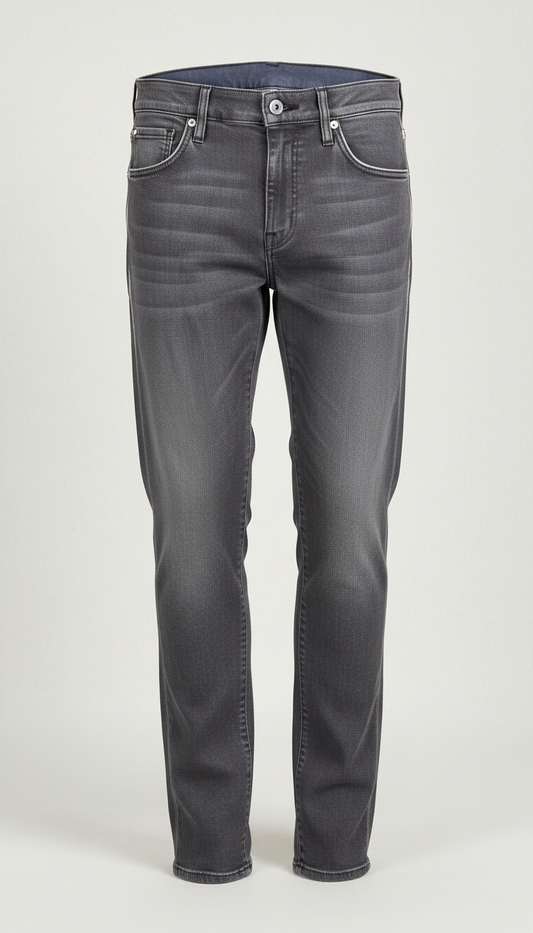 Metallic-Accent Jeans in Pale Silver